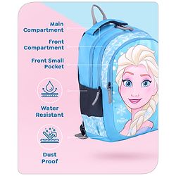 Babyhug Disney Frozen Elsa School Backpack|2 Main Compartments, 1 Front Pocket, 2 side Bottle Pockets|Water Resistant|Long lasting and Durable Zippers | Comfortable back cushioning | For School, Travel and Outdoors|Blue- 15 inches