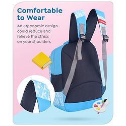 Babyhug Disney Frozen Elsa School Backpack|2 Main Compartments, 1 Front Pocket, 2 side Bottle Pockets|Water Resistant|Long lasting and Durable Zippers | Comfortable back cushioning | For School, Travel and Outdoors|Blue- 15 inches