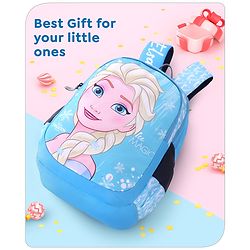 Babyhug Disney Frozen Elsa School Backpack|2 Main Compartments, 1 Front Pocket, 2 side Bottle Pockets|Water Resistant|Long lasting and Durable Zippers | Comfortable back cushioning | For School, Travel and Outdoors|Blue- 15 inches
