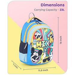 Babyhug Disney Mickey & Friends School Backpack|2 Main Compartments,1 Front Pockets, 2 side Bottle Pockets|Water Resistant|Long lasting and Durable Zippers | Comfortable back cushioning | For School, Travel and Outdoors|Blue- 15 inches