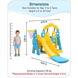 Babyhug 3 in 1 Swing and Slide with Basket Ball Hoop - Blue & Yellow