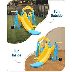 Babyhug 3 in 1 Swing and Slide with Basket Ball Hoop - Blue & Yellow