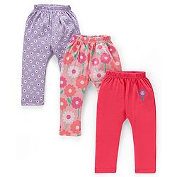 Babyhug Interlock Cotton Knit Full Length Diaper Pants Pack of 3 Floral Print- Multicolour