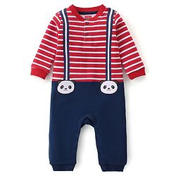 Babyhug 100% Cotton Full Sleeves Stripes Romper - Red