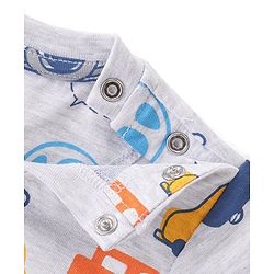 Babyhug Single Jersey Knit Half Sleeves Night Suit Car Print - White