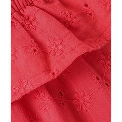 Babyhug Cotton Woven A-Line Half Sleeves Schiffli Top With Frill Detailing - Red