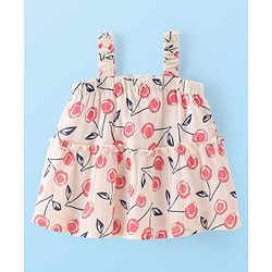 Babyhug Rayon Woven Sleeveless Cherry Printed Singlet Top - Pink