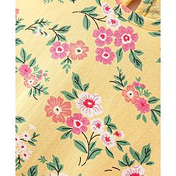 Babyhug Single Jersey Knit Half Sleeves Nighty with Frill Detailing Floral Print - Yellow