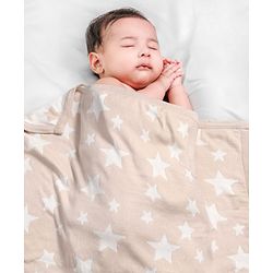 Babyhug Premium Knitted Cotton All Season Blanket Star Print - Beige White