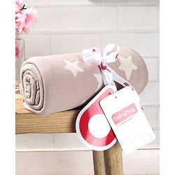 Babyhug Premium Knitted Cotton All Season Blanket Star Print - Beige White