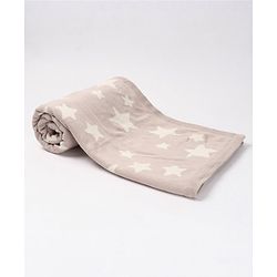Babyhug Premium Knitted Cotton All Season Blanket Star Print - Beige White
