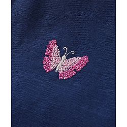 Babyhug Single Jersey Knit Frill Sleeves Top & Skirt with Butterfly Embroidery - Navy Blue & Pink