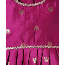 Babyhug Woven Half Puffed Sleeves Choli Lehenga Pattu Pavada Set With Floral Embroidery & Lace Detailing - White & Fuchsia