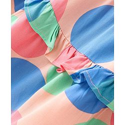 Babyhug 100% Cotton Woven Sleeveless Singlet Frock with Polka Dot Print & Frill Design - Multicolour