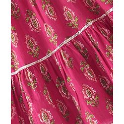 Babyhug Cotton Sleeveless Front Overlap Tiered Ethnic Dress Floral Print - Fuschia