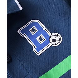Babyhug Cotton Knit Half Sleeves Striped Polo T-Shirt with Badge Detailing - Navy Blue