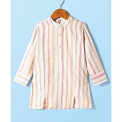 Babyhug Cotton Woven Full Sleeves Embroidered Kurta - Cream Red & Green