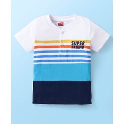 Babyhug Cotton Knit Half Sleeves Striped T-Shirt with Text Embroidery - Multicolour