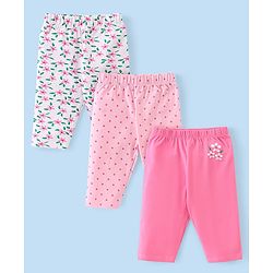Babyhug Cotton Lycra Knit Three Fourth Length Legging Floral & Polka Dot Print Pack Of 3 - Pink & White