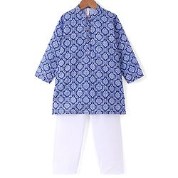 Babyhug Cotton Woven Cambric Printed Full Sleeves Kurta Pyjama Set - Blue