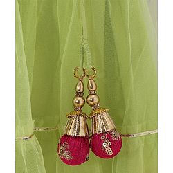 Babyhug Sleeveless Floral Embroiderd Choli & Tiered Lehenga with Dupatta Set - Green