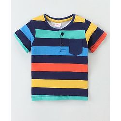 Babyhug Cotton Knit Half Sleeves T-Shirt with Striped Pattern - Multicolor