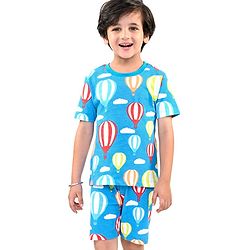 Babyhug Cotton Knit Half Sleeves Hot Air Balloon Printed Night Suit - Blue