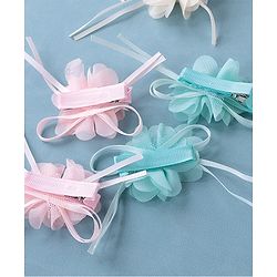 Babyhug Hair Pins and Clips With Floral Applique Pack of 6 - Pink Blue & Beige