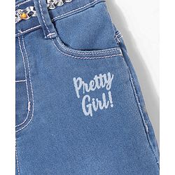 Babyhug Denim With Strech Capri & Belt Text Print - Blue