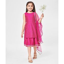 Babyhug Net Sleeveless Embroidered Ethnic Dress with Sequins - Fuschia