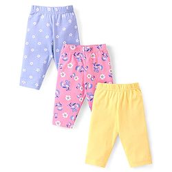 Babyhug Cotton Knit Three Fourth Leggings Floral Print Pack of 3 - Multcolour