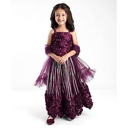 Babyhug Sleeveless Net Flowered Choli & Lehenga with Dupatta - Purple