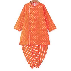 Babyhug Cotton Woven Full Sleeves Side Placket Kurta Dhoti Set Bandhani Print -Orange