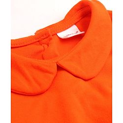 Babyhug Cotton Woven Floral Printed Frock with Half Sleeves Inner T-Shirt Bow Applique & Pockets - Orange & White