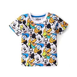 Babyhug Disney Cotton Half Sleeve T-Shirt With Mickey Mouse All Over Print - White