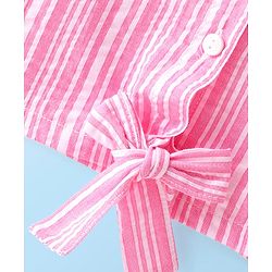 Babyhug Cotton Woven Sleeveless Striped Top with Frill & Knot Detailing - Pink