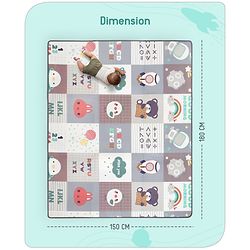 Babyhug Premium Reversible Foldable Waterproof Floor mat- 6 ft x 5 ft| Thickness 8 mm| Education Theme| Colorful| Learn and Play Mat| Soft Foam and Anti-Slip Mat|Baby Massage| Easy to Carry Bag| 0-12 Years| BIS Certified