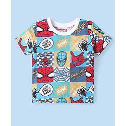 Babyhug Marvel Cotton Knit Half Sleeve T-Shirt with Spiderman Print - Multicolour