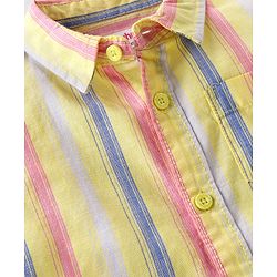 Babyhug Cotton Half Sleeve Twofer Striped Shirt with Printed T-Shirt - Yellow & White