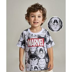 Babyhug Marvel Cotton Half Sleeve T-Shirt With All Over Avengers Print - Black