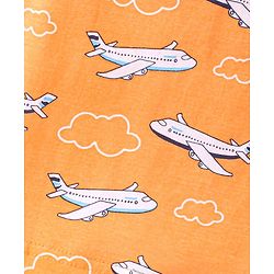 Babyhug Cotton Knit Single Jersey Half Sleeves Night Suit With Aircraft Print - Orange