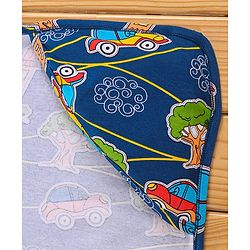 Babyhug Interlock Hooded Wrappers With Car Print L 76.2 x B 76.2 cm - Blue