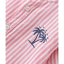 Babyhug Cotton Woven Half Sleeves Shirt Stripes & Palm Tree Embroidery - Peach