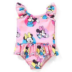 Babyhug Disney Flutter Sleeves Frock Swimsuit with Minnie Mouse Print ...