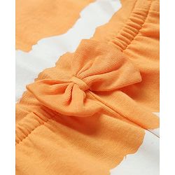 Babyhug Single Jersey Knit Singlet Sleeves Striped Jumpsuit with Bow & Pocket Detailing - Orange