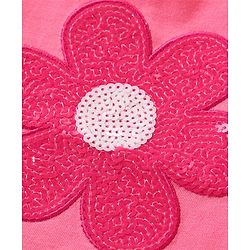 Babyhug Cotton Knit Half Sleeves Top With Flower Graphics and Sequin Detailing - PInk