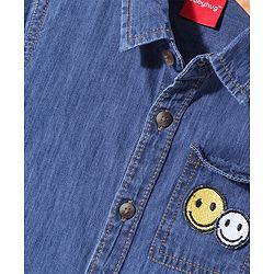 Babyhug Half Sleeves Denim Shirt with Smiley Patch - Dark Blue