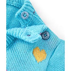 Babyhug Knitted Full Sleeves Sweater Set Heart Design - Aqua Blue
