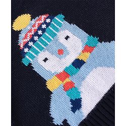 Babyhug Knitted Full Sleeves Sweater Set Penguin Design - Red & Navy Blue