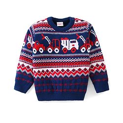 Babyhug Full Sleeves Sweater Vehicle Design - Navy Blue